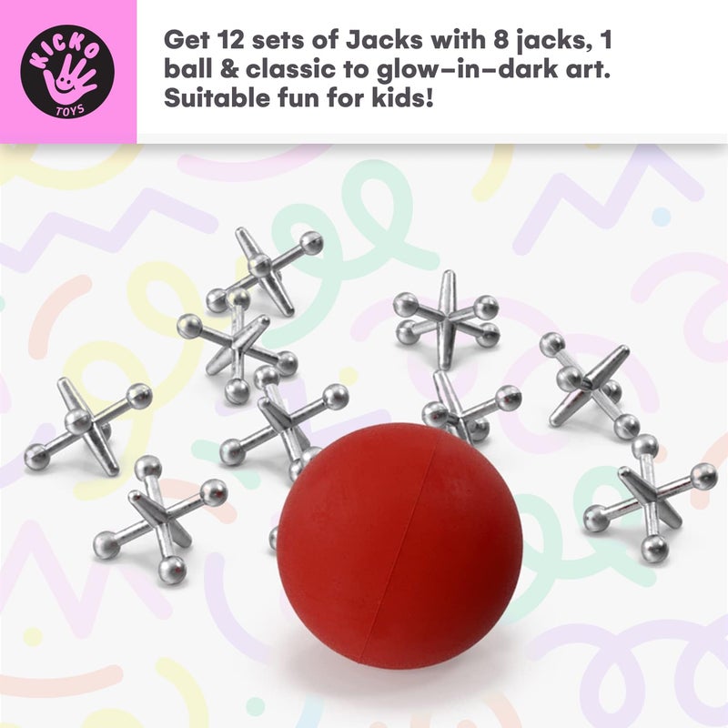 Kicko Metal Jacks Set - 12 Sets per Order - Metallic Jacks and Bouncy Ball Set - for Party Favors, Game Prizes, Kids' Activities, Loot Bag Fillers, Halloween, Easter, Birthday Parties - Image 2